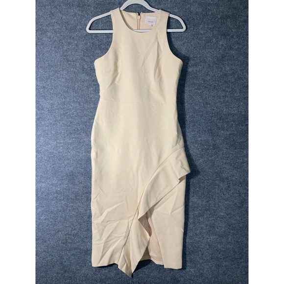 Cinq A Sept Midi Dress 8 Medium Beige Sand Sleeveless Piper Ruffle Asymmetrical - Picture 1 of 13